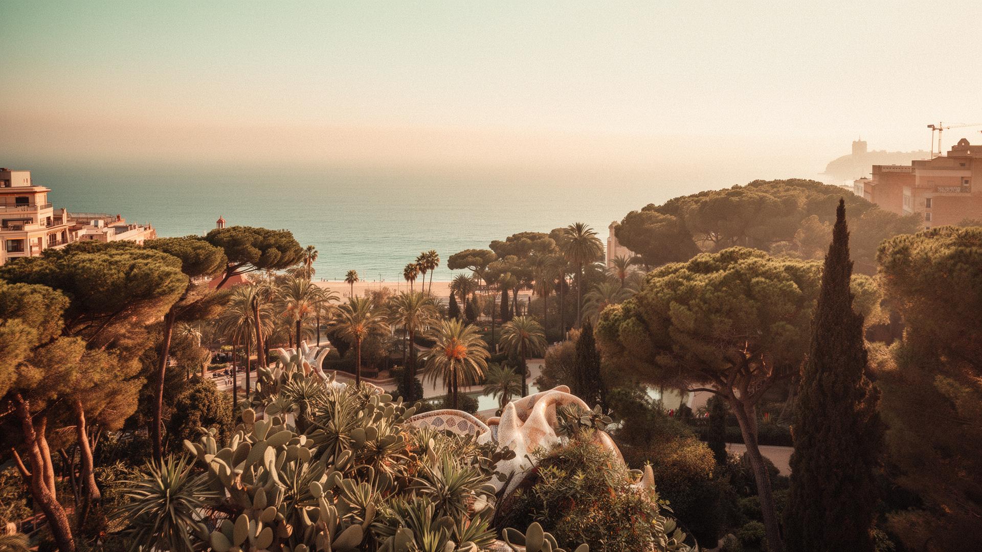 Vista de Barcelona amb la natura mediterrània i el mar al fons